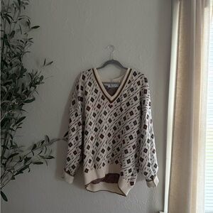 Retro Argyle Men's Cream Patterned Sweater